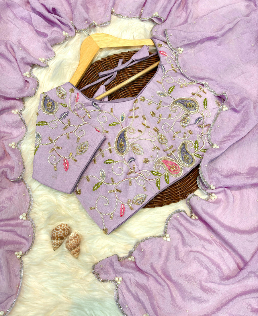 Beautiful Lilac Crunchy Silk Saree For W...