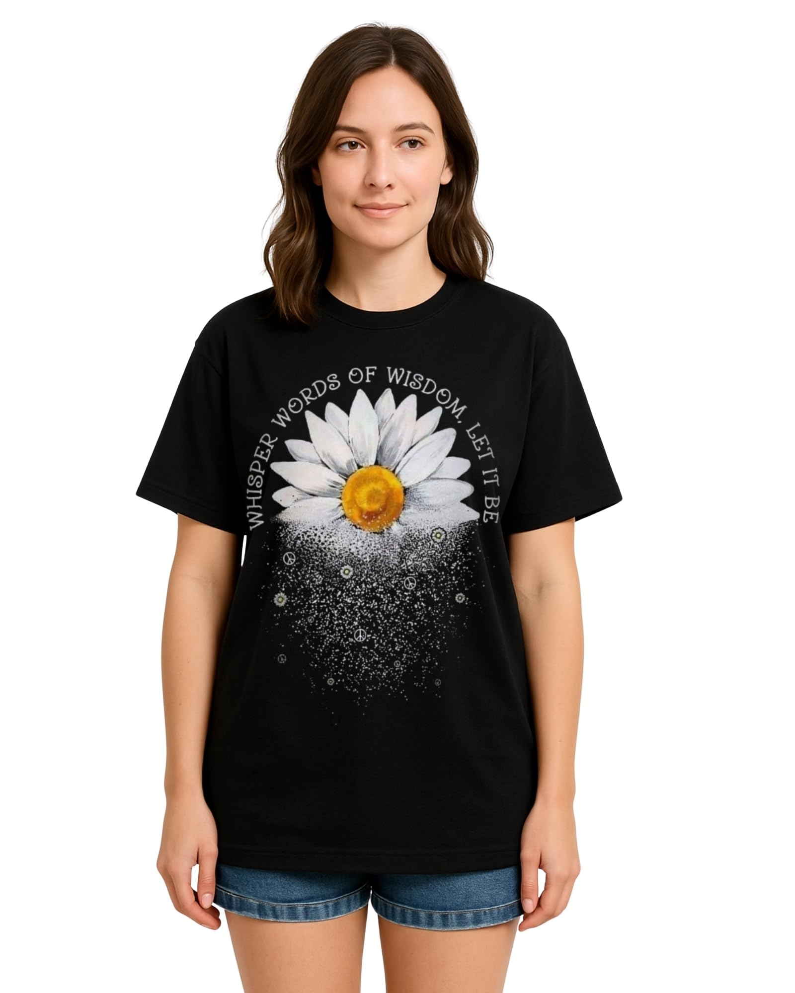 Daisy Wisdom Quote T-Shirt, Black Cotton...