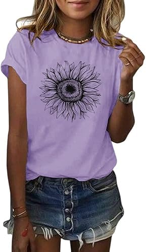 Women's T Shirts Short Sleeve Tees Sunfl...