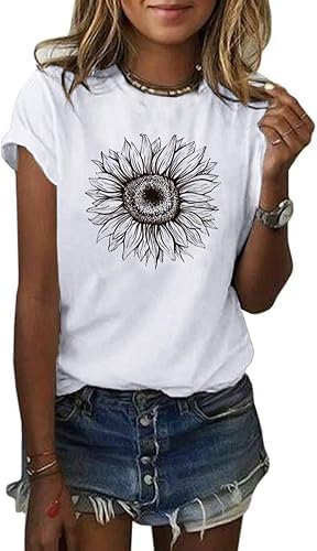 Women's T Shirts Short Sleeve Tees Sunfl...