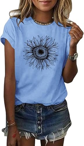 Women's T Shirts Short Sleeve Tees Sunfl...