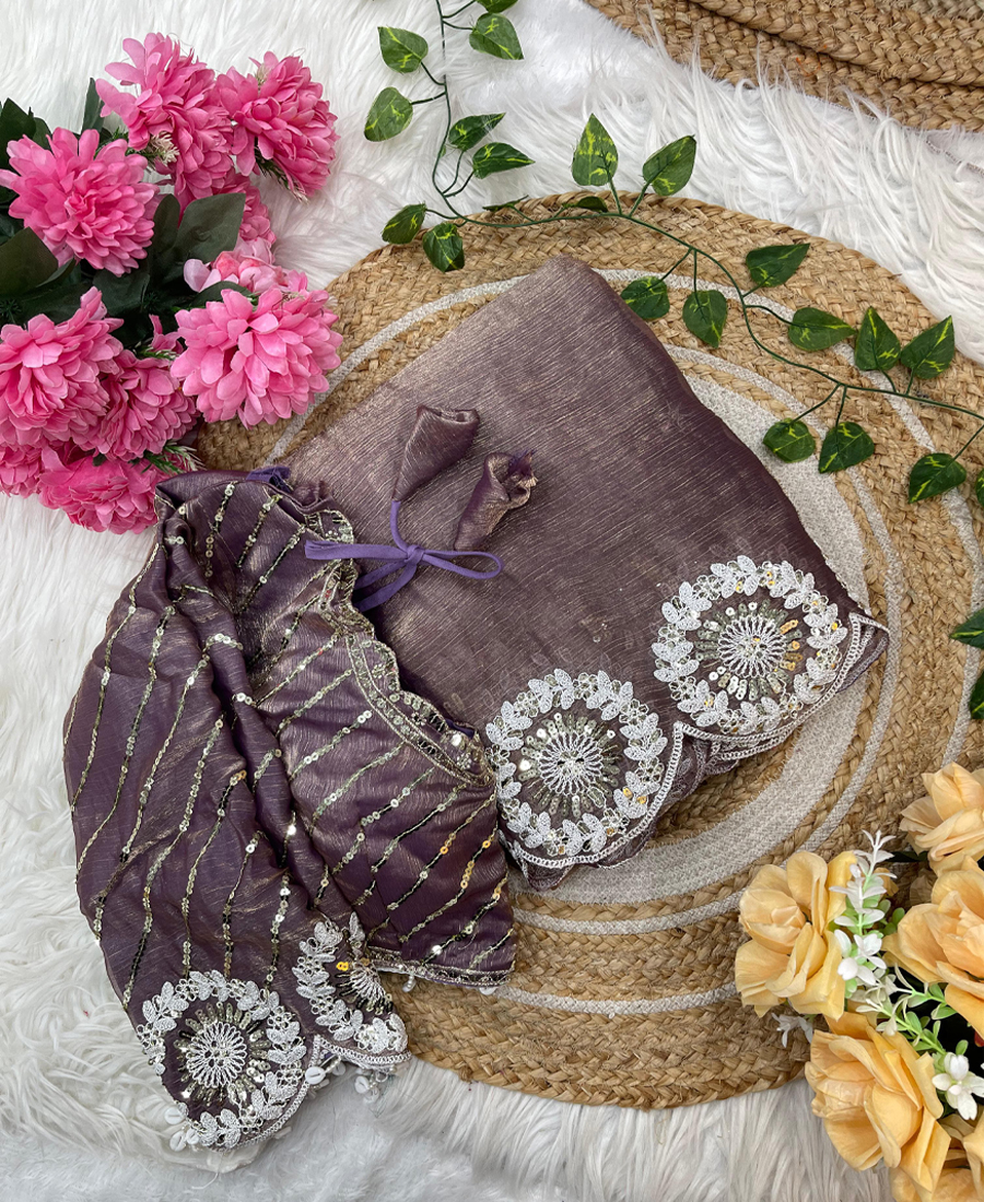 Bollywood Look Lilac Chiffon Silk Embroi...