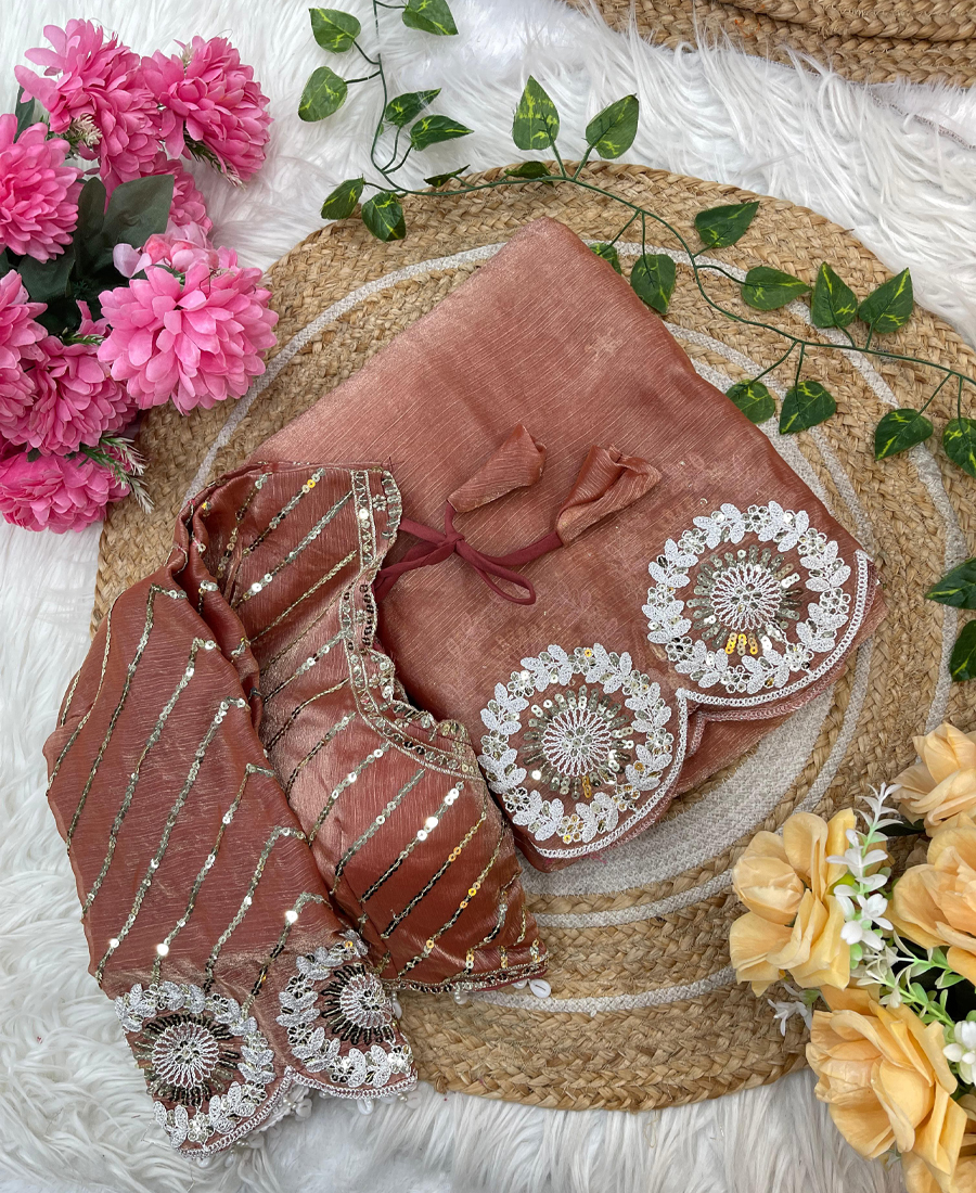 Bollywood Look Orange Chiffon Silk Embro...