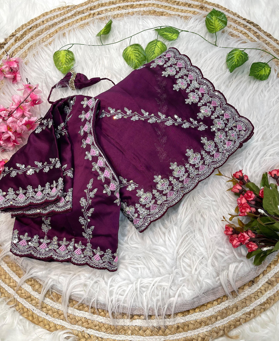 Designer Purple Rangoli Silk Embroidery...