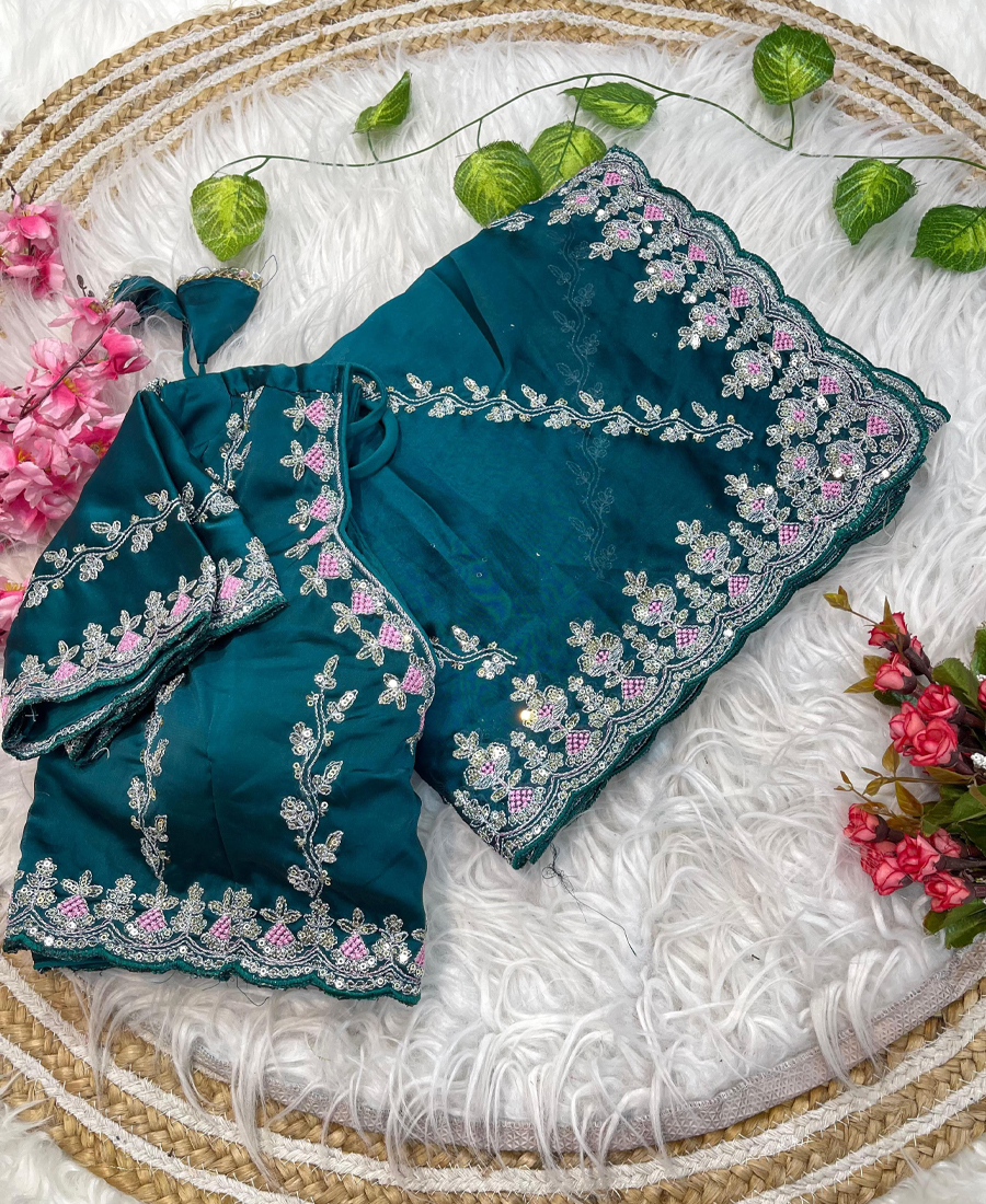 Designer Teal Rangoli Silk Embroidery Sa...