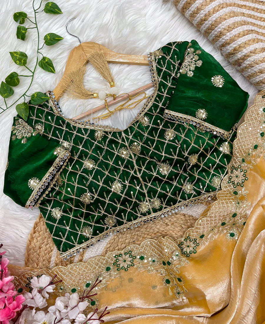 New Satin Silk Yellow Heavy Embroidery S...