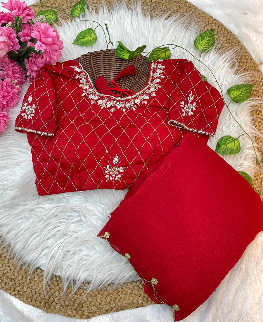 Crunchy Silk Hand Embroidery Saree For W...