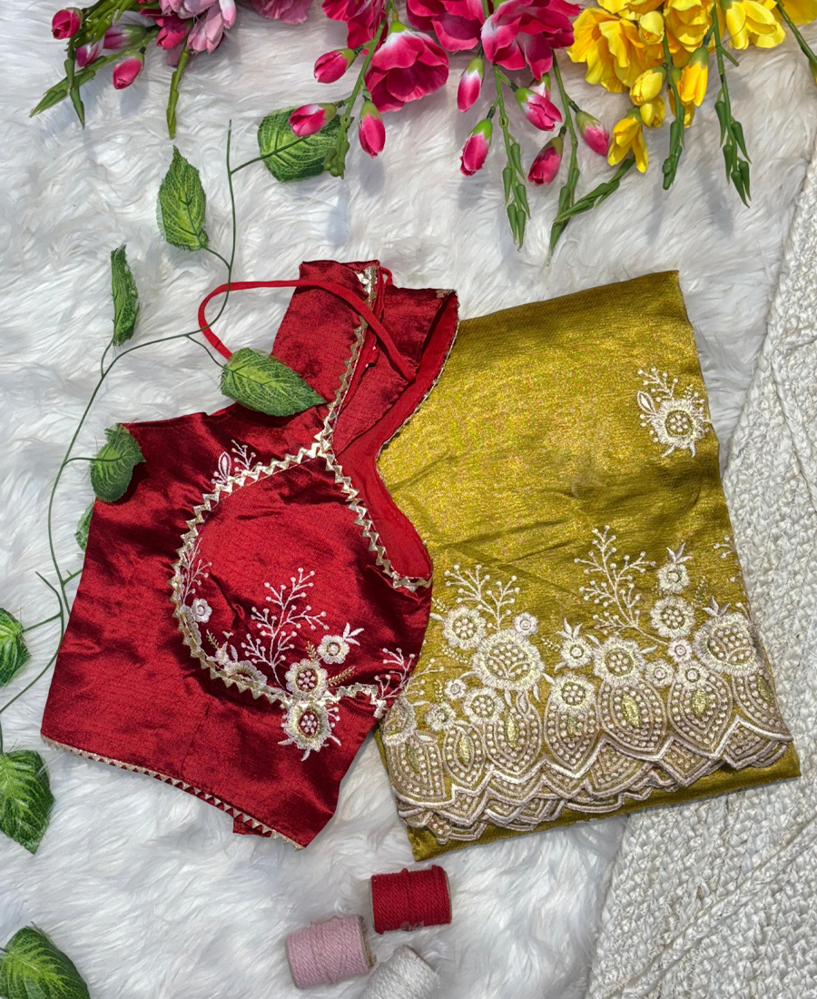 Elegant Yellow Organza Silk Saree For Wo...