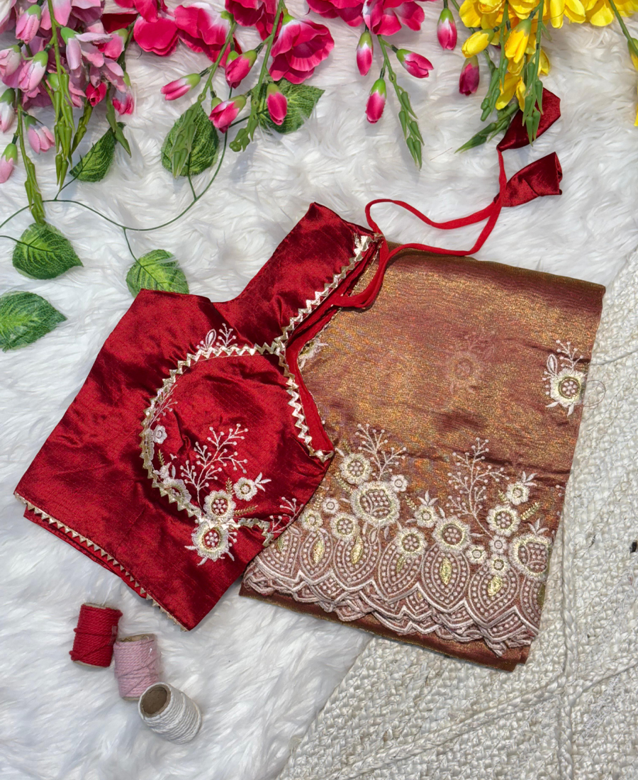 Elegant Peach Organza Silk Saree For Wom...