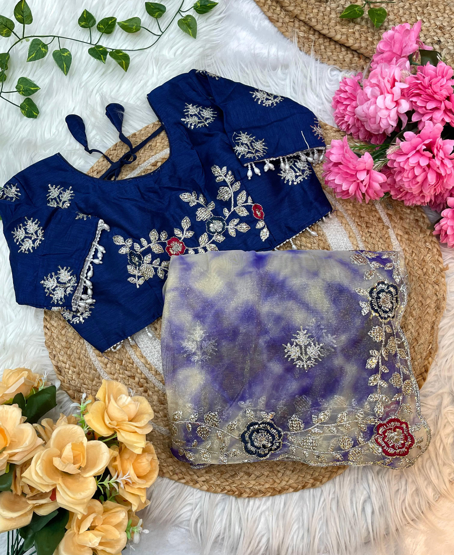 Designer Abstract Printed Blue Twile Net...
