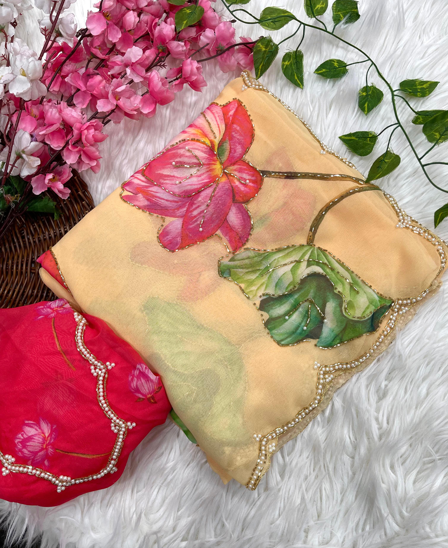 Georgette Floral Printed Saree with Cut...