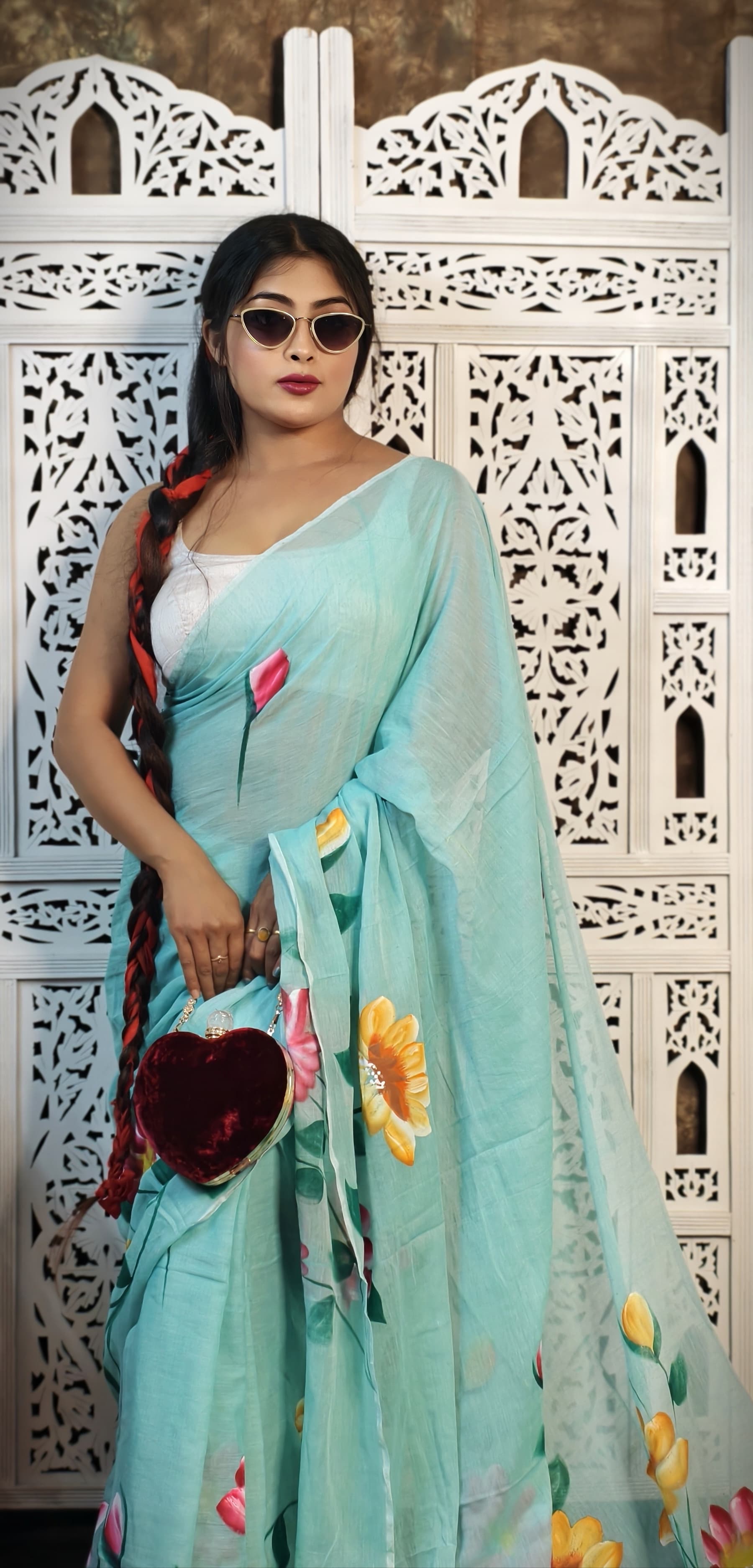 Pure Mul Cotton Hand-Painted Floral Sare...