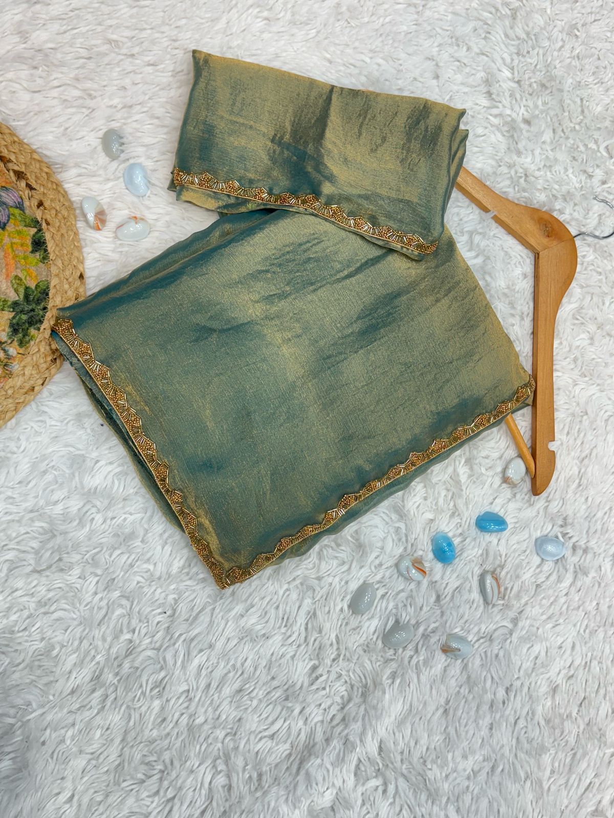 Teal Lightweight Pure Organza Banarasi S...