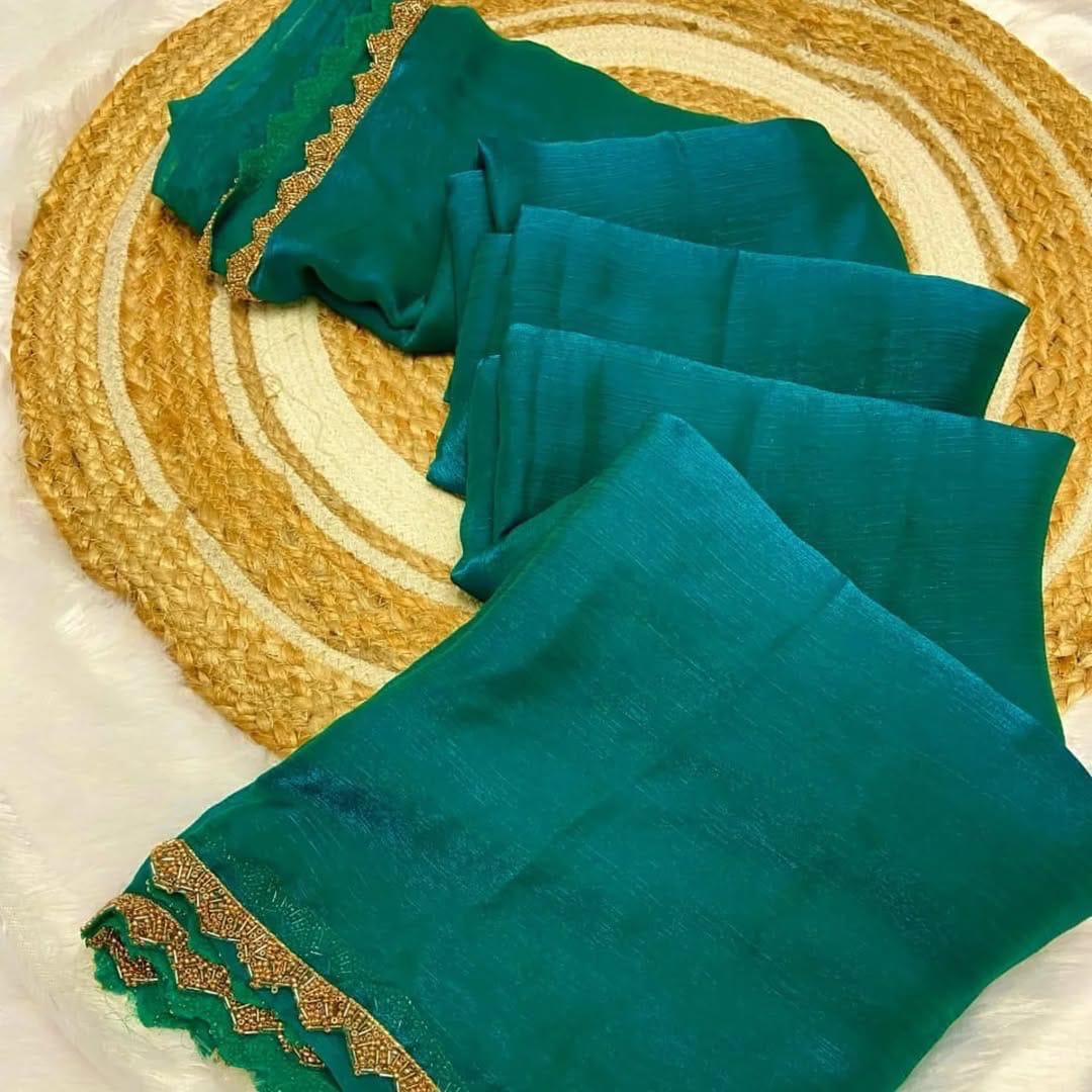 Teal Lightweight Pure Organza Banarasi S...