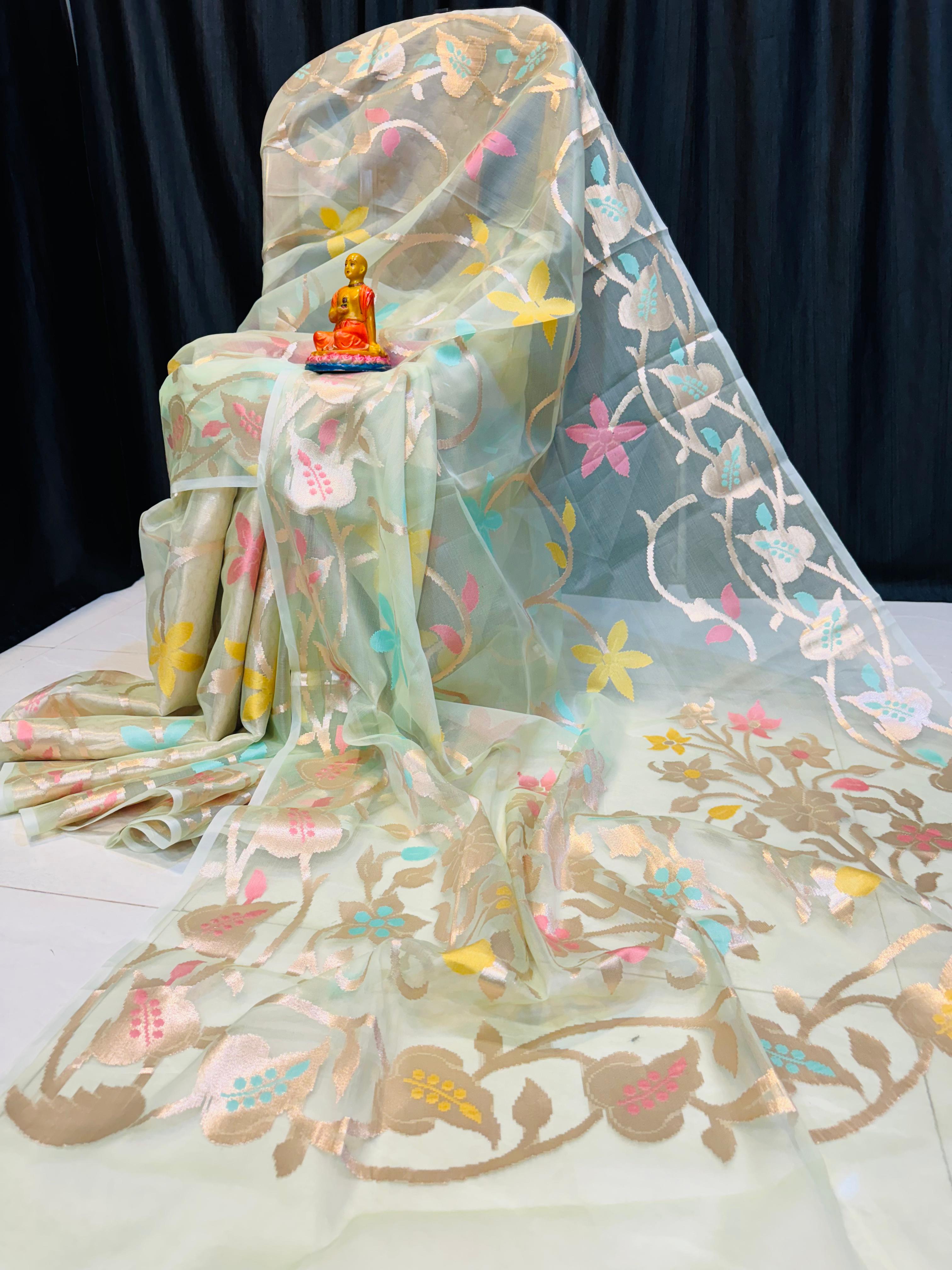 Premium Handcrafted Pure Muslin Saree wi...