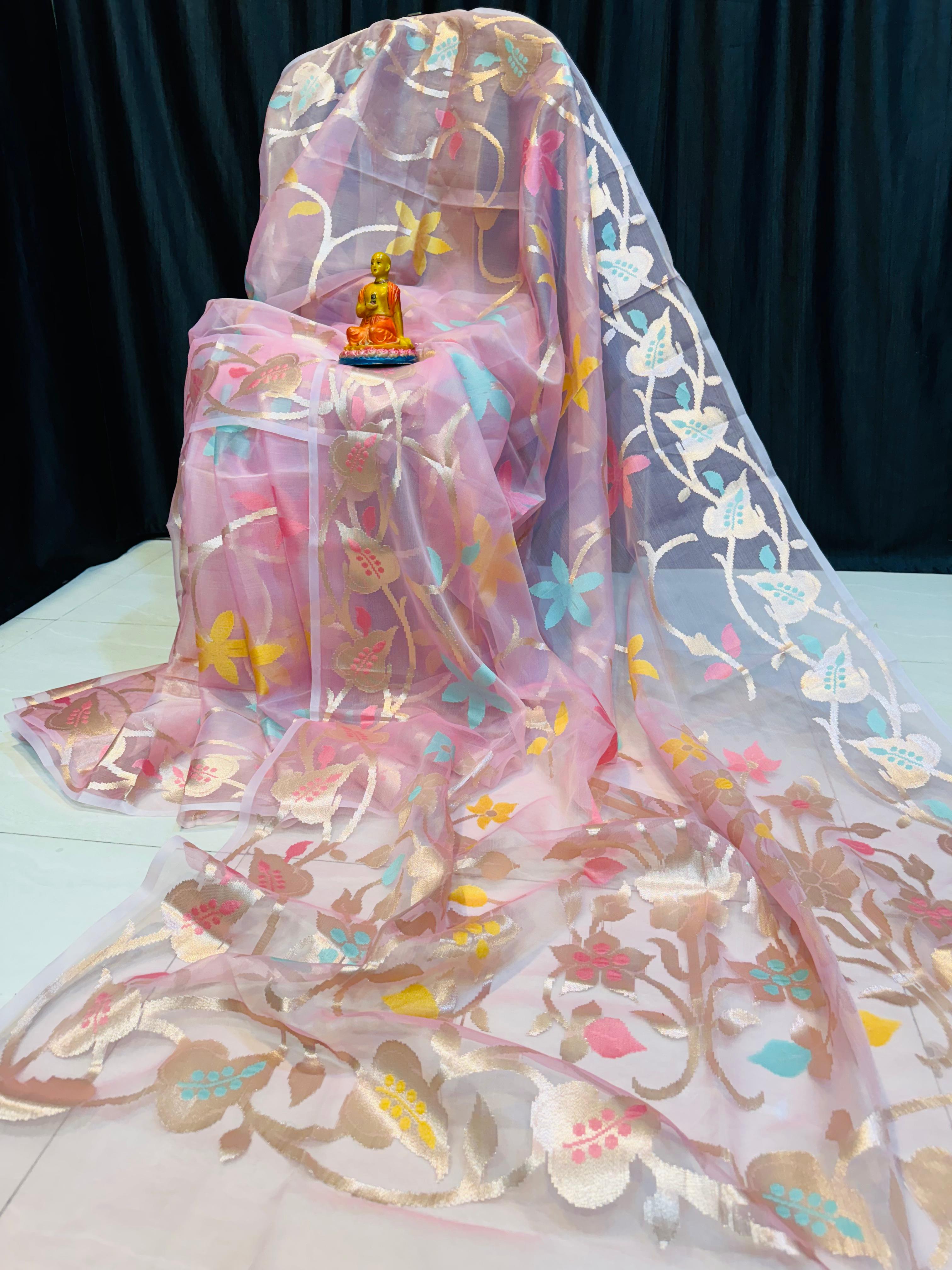 Premium Handcrafted Pure Muslin Saree wi...