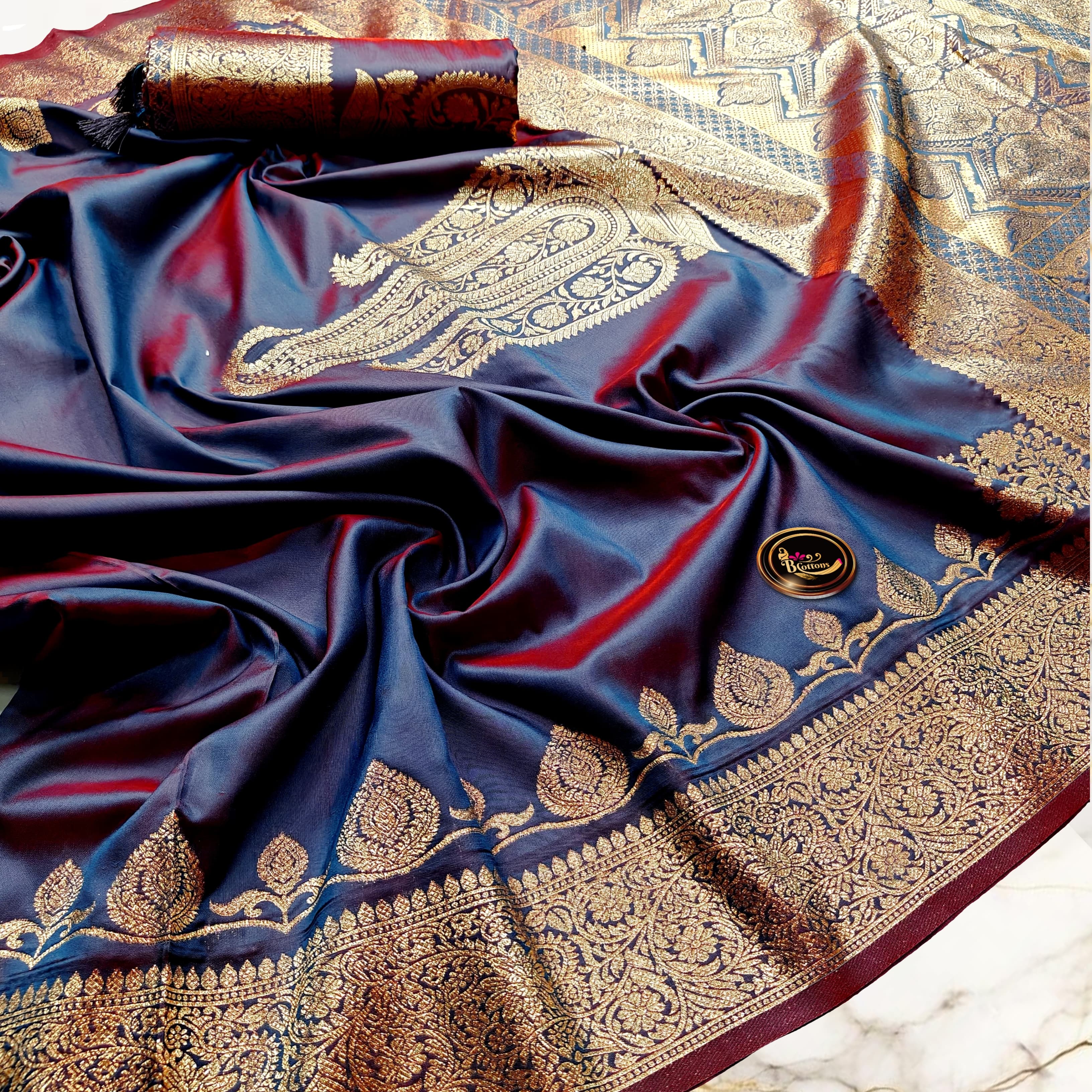 Premium Dual Tone Katan Silk Saree with...
