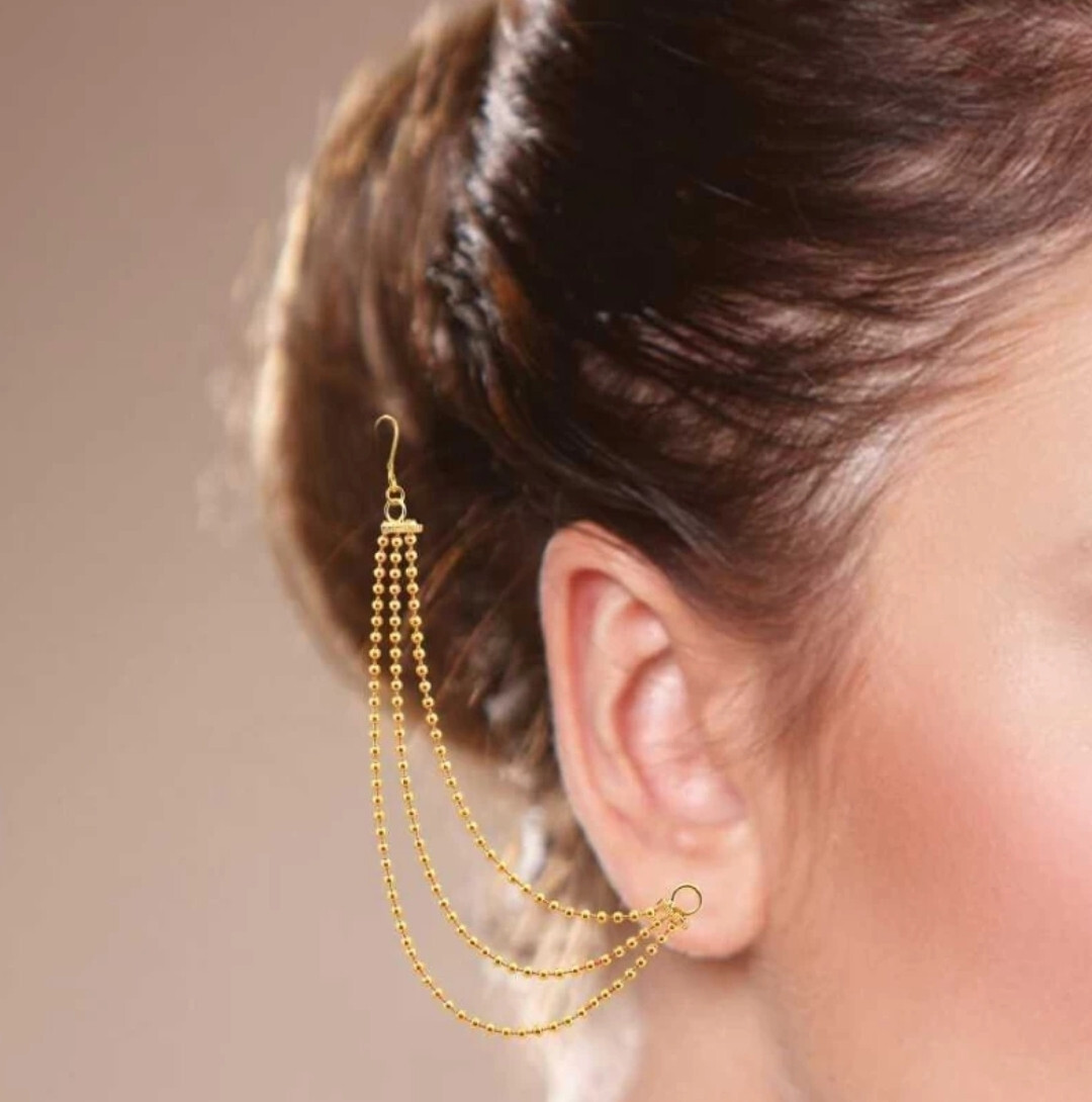 3-3LADI Bahubali Golden Ear Chain Hair F...