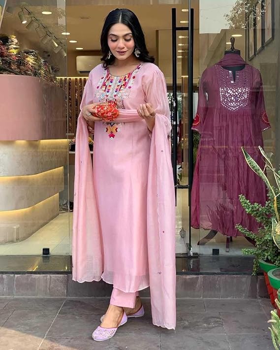 Women's Cotton Mirror Work Embroidered S...