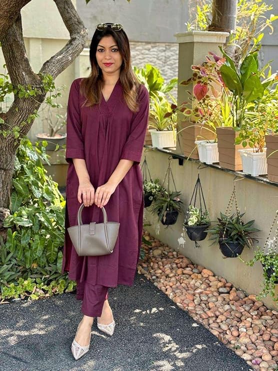 Women's Cotton Plain Coard Set A-Line St...