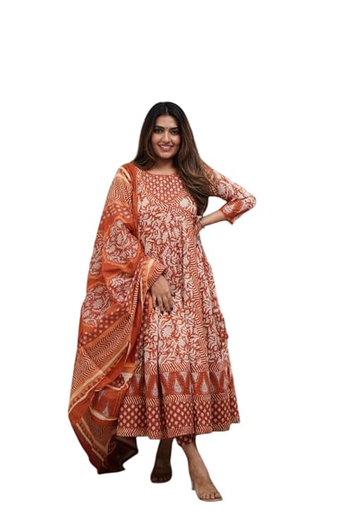 Women's Cotton Floral Printed Anarkali K...