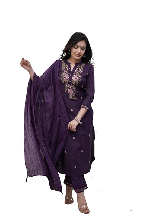 Women's Cotton Embroidery Work Straight...