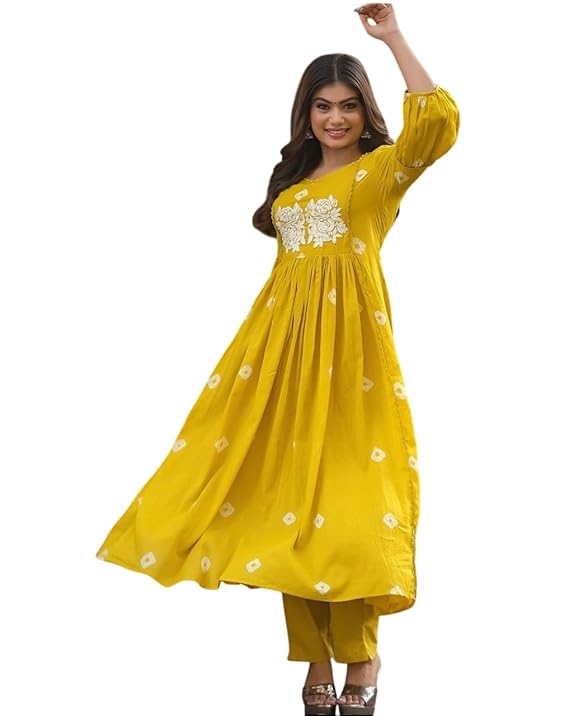Women's Cotton Printed Long Anarkali Kur...