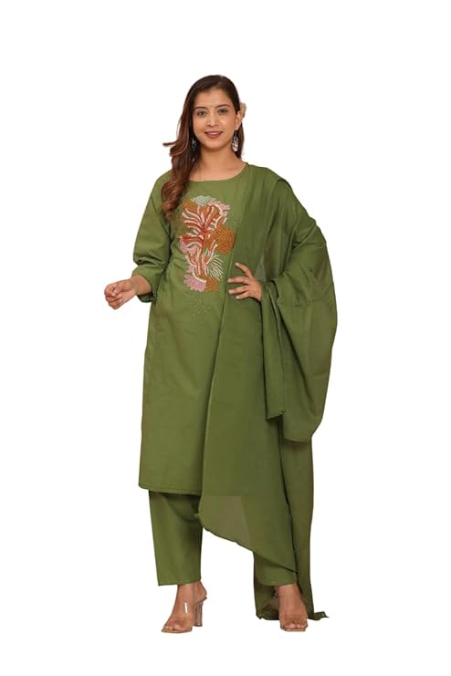 Women's Cotton Embroidery Straight Kurti...
