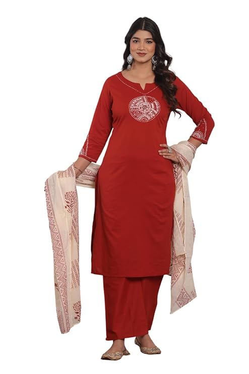 Women's Cotton Embroidery Straight Kurti...