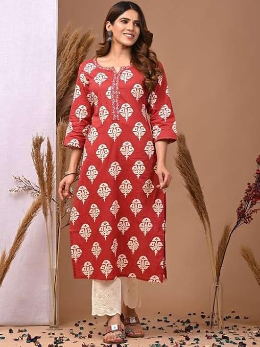Women's Rayon Printed Straight Kurti wit...