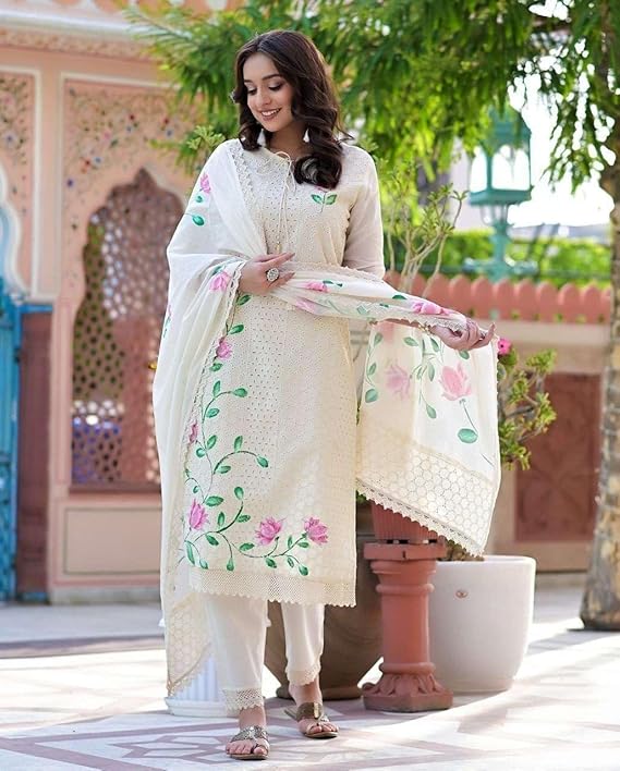 Women's Cotton Hand-Painted Chicken Shif...