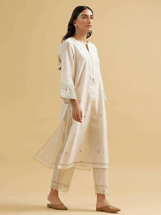 Women's Cotton Embroidered Straight Kurt...