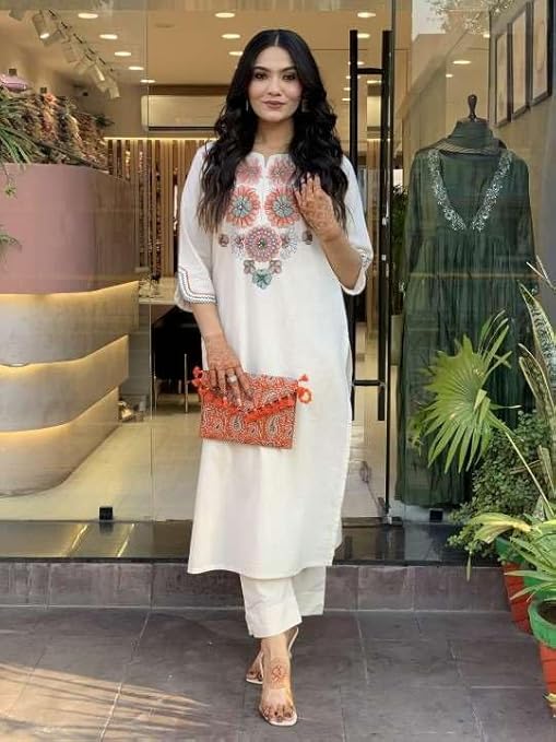Women's Pure Cotton Embroidery Floral Pr...