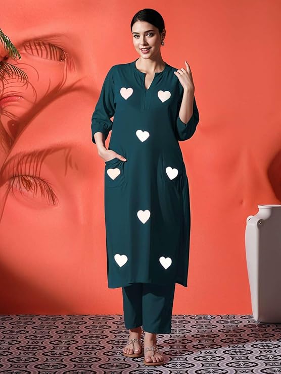 Women's Cotton Embroidered Straight Kurt...