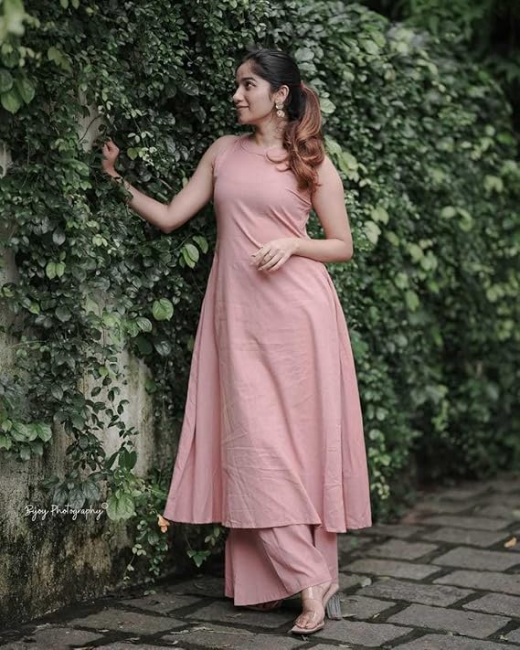 Women's Cotton Plain Flared Sleeveless K...