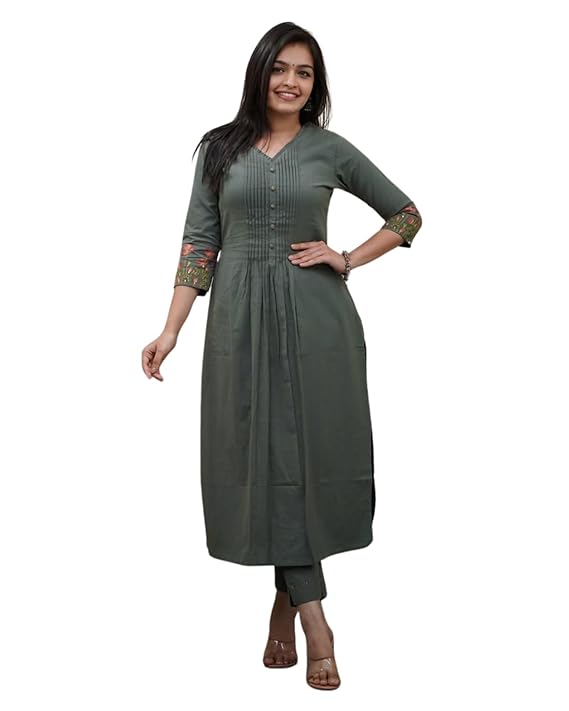 Women's Cotton a-line Flared Straight Ku...
