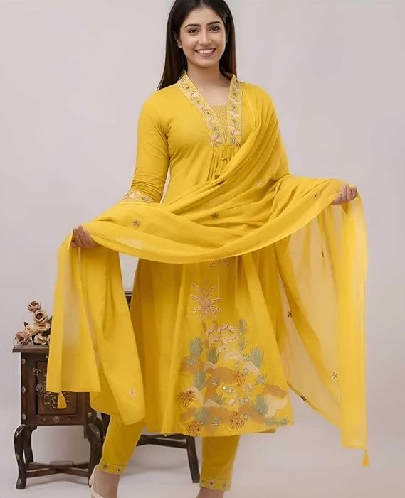 Women's Cotton Embroidery Straight Kurti...