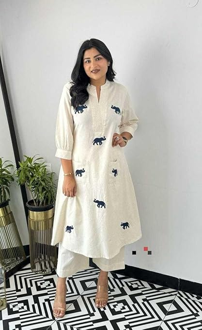 Women's Cotton Printed Straight Kurti wi...
