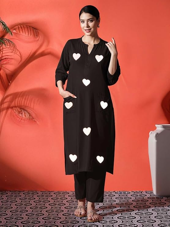 Women's Cotton Embroidered Straight Kurt...