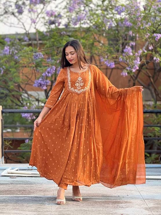 Women's Cotton Embroidery Anarkali Kurti...