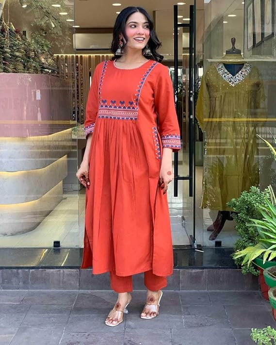 Women's Rayon Embroidered A-Line Kurti w...