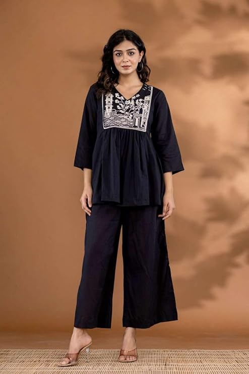 Women's Cotton Embroidered Flared Kurta...