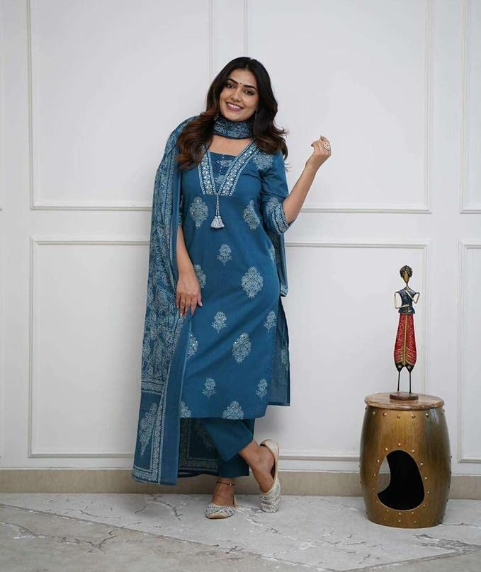 Women's Cotton Printed Straight Kurti wi...