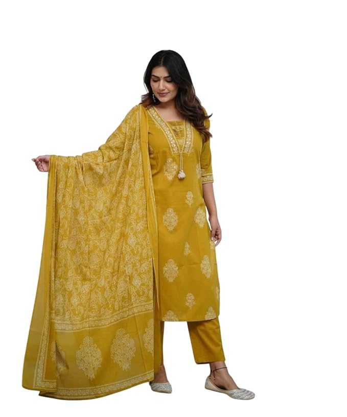 Women's Cotton Printed Straight Kurti wi...
