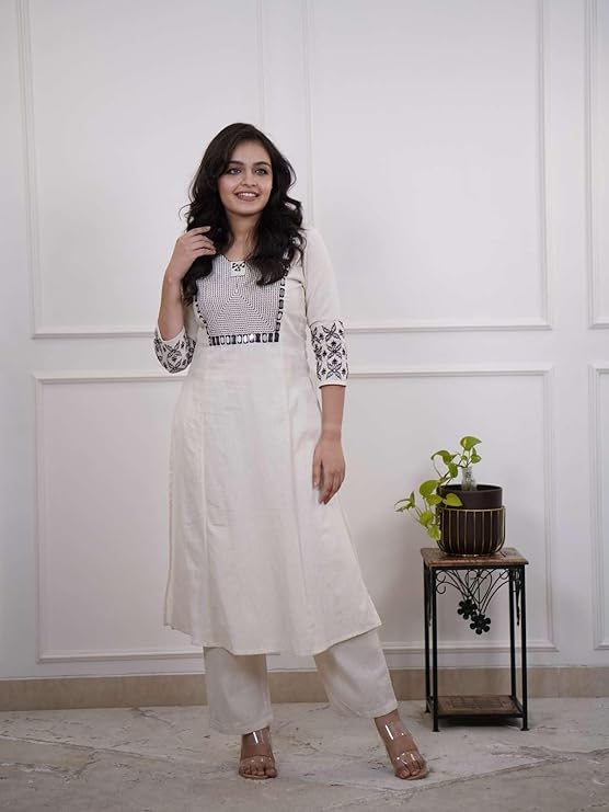 Women's Cotton Embroidery Straight Kurti...