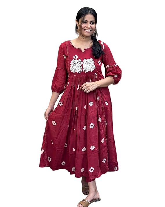 Women's Cotton Printed Long Anarkali Kur...