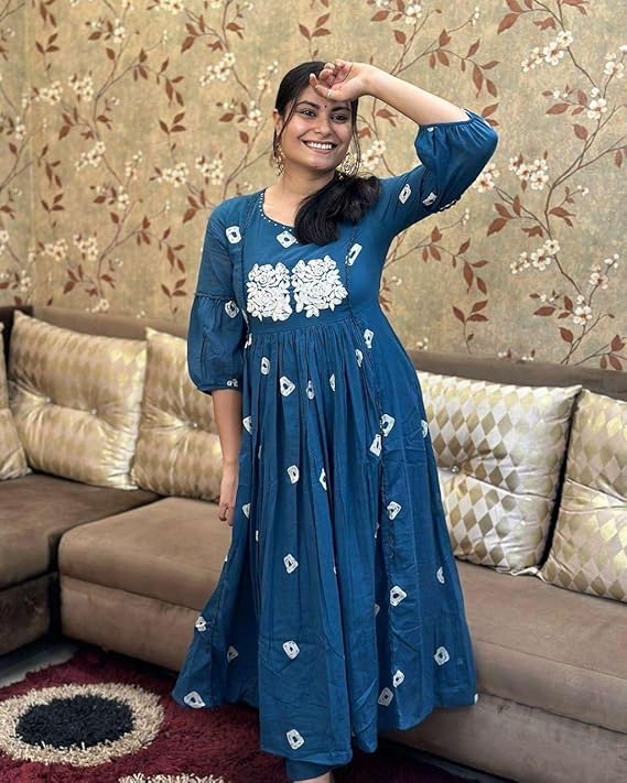Women's Cotton Printed Long Anarkali Kur...