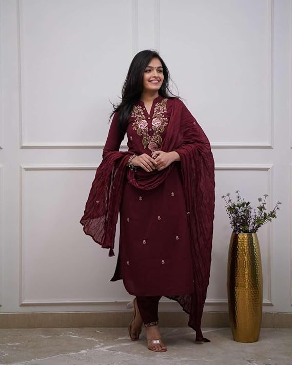 Women's Cotton Embroidery Work Straight...