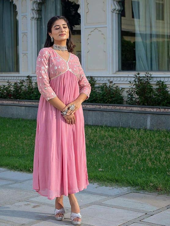 Women's Rayon Embroidery Work Georgette...