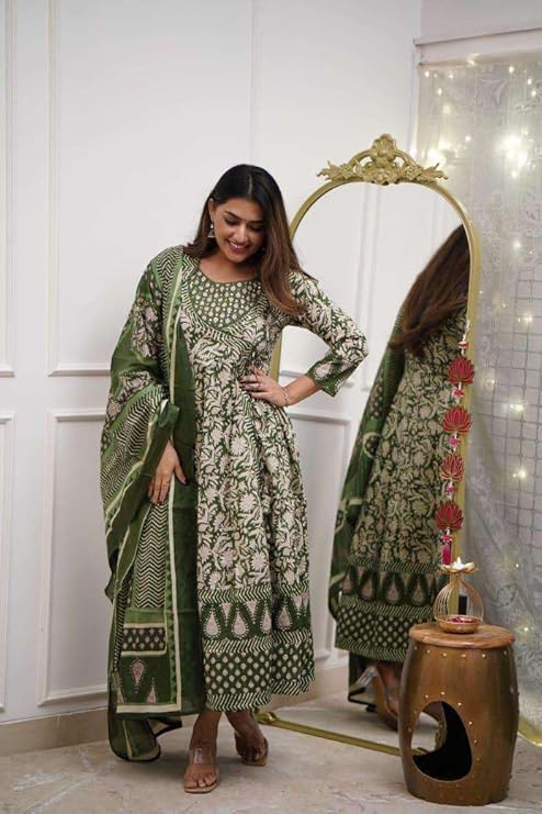 Women's Cotton Floral Printed Anarkali K...